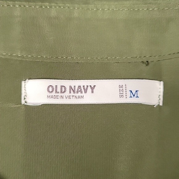 OLD NAVY Green Collared Long Roll Tab Sleeves Button Up Chest Pockets size M - Picture 15 of 16